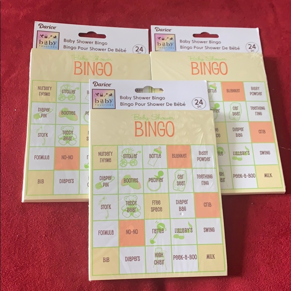 3 pack of 24 each baby shower bingo cards
